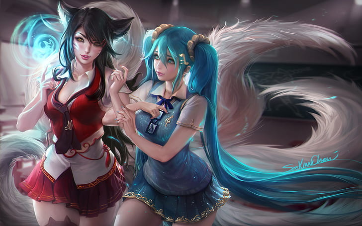 Ahri & Sona-attractive girls-school days-League of Legends-HD Wallpaper For PC-Tablet And Mobile-1920×1200
