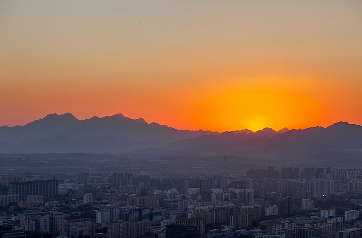 Beijing Sunset, Asia, China, City, View, Orange, Beautiful, Tower