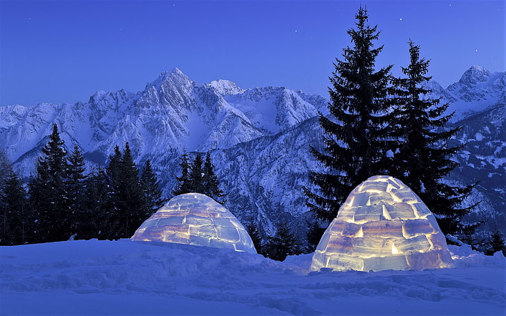 igloo, mountain, snow, winter, HD wallpaper