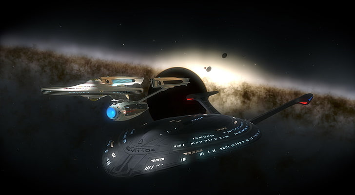 artwork, Star Trek, USS Enterprise (spaceship), galaxy, night