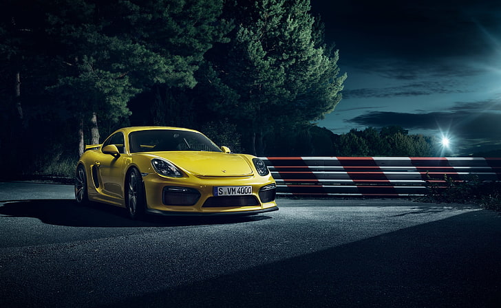 2015 Porsche Cayman GT4 Yellow Car, Cars, Night, Design, Auto, HD wallpaper