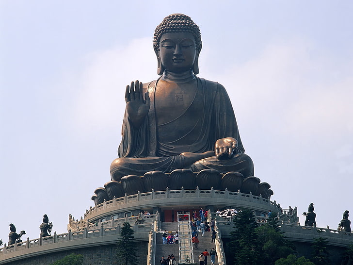 Gautama statue, hong kong, buddha, people, landmark, power, buddhism, HD wallpaper