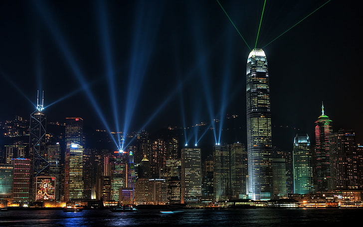 city skyline, night, lights, beauty, Hong Kong, cityscape, urban Skyline