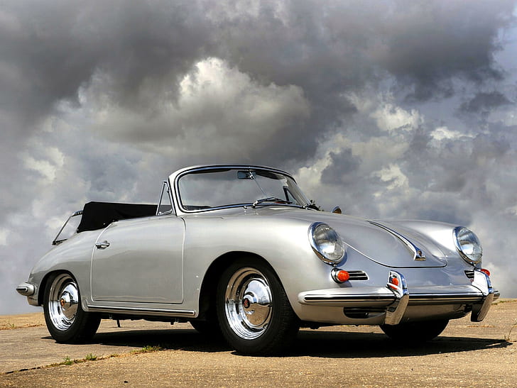 1962 Porsche 356 Super Coupe, convertible, vintage, classic, silver, HD wallpaper