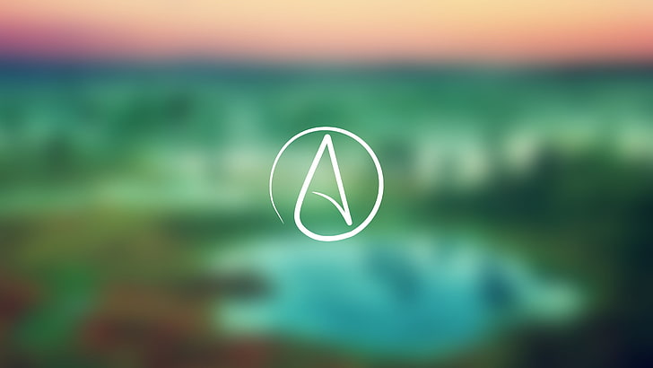 letter A logo, nature, atheism, green, sunset, lake, trees, reason
