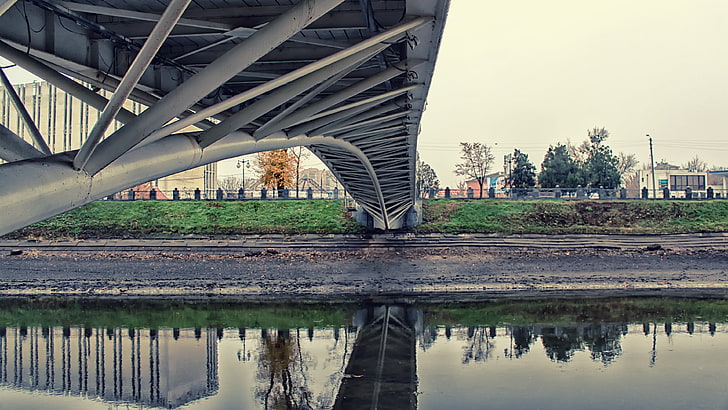 gray concrete bridge, city, urban, water, architecture, connection