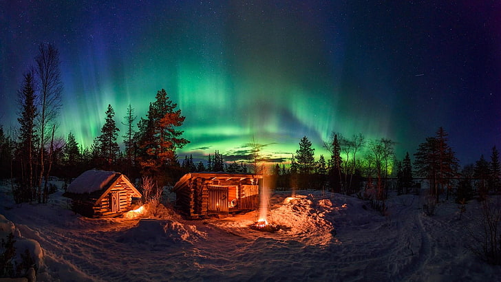 nature, sky, aurora borealis, winter, atmosphere, snow, phenomenon, HD wallpaper