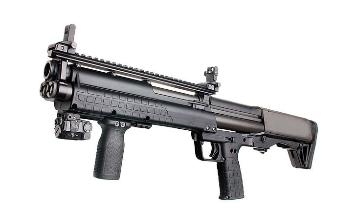 black rifle, weapons, the gun, shotgun, Kel-Tec KSG, white background, HD wallpaper