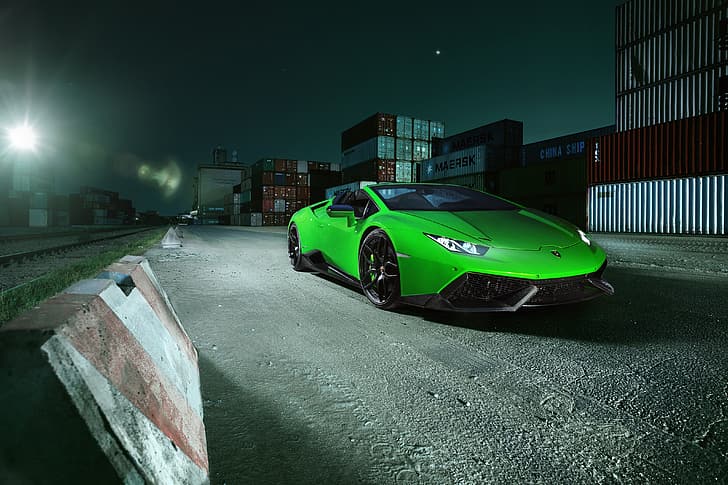 machine, light, Lamborghini, the hood, lantern, green, Spyder