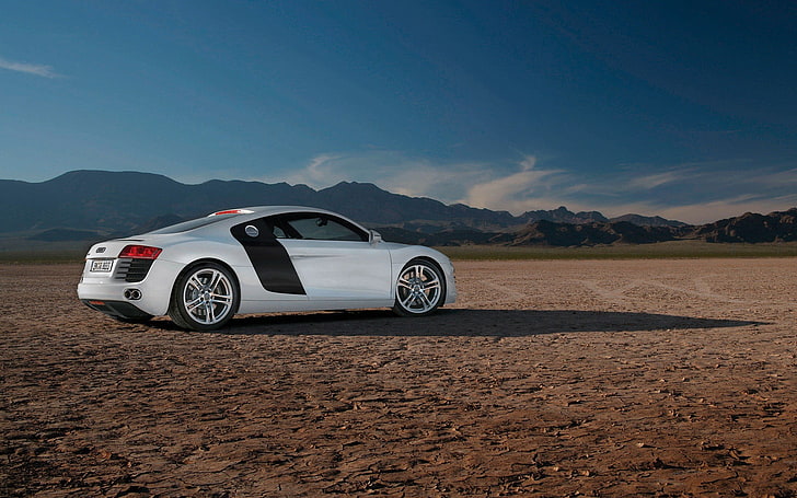 white coupe on the land, Audi R8, landscape, car, vehicle, mode of transportation, HD wallpaper
