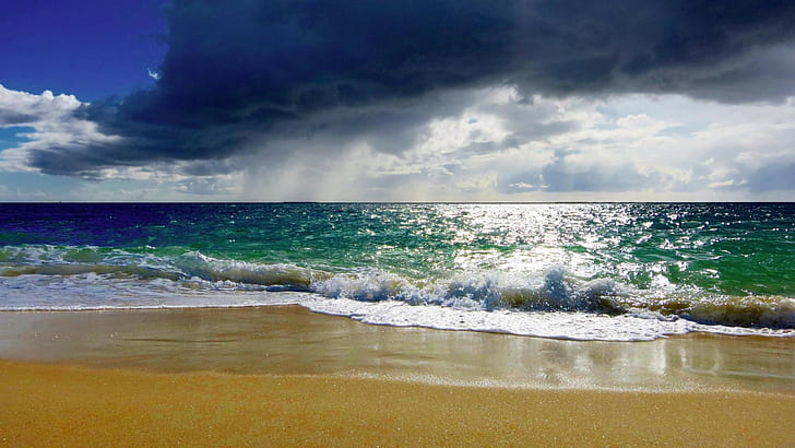 Beach, Sea, Wave, Clouds, Water, Nature, HD wallpaper