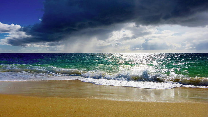 body of water, beach, sea, motion, sky, wave, sport, cloud - sky, HD wallpaper