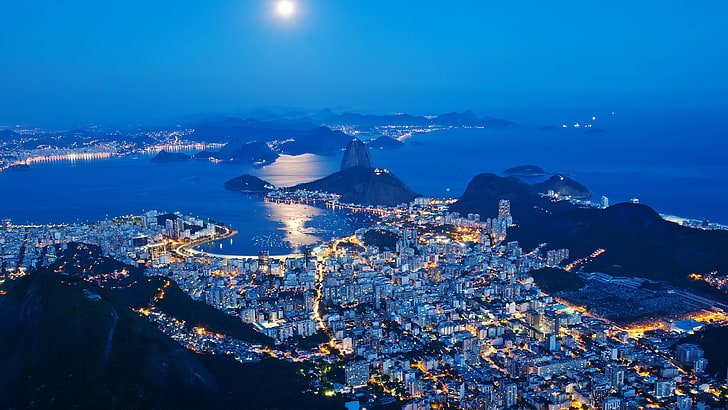 alto da boa vista, city lights, cityscape, moon, tourism, moonlight, HD wallpaper