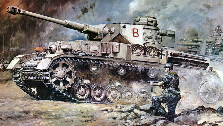 soldier near tank illustration, war, figure, art, soldiers, A IV