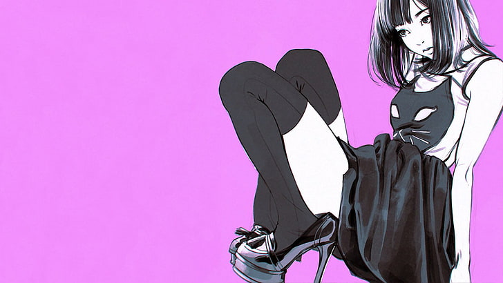 female character in black top and skirt digital wallpaper, Ilya Kuvshinov