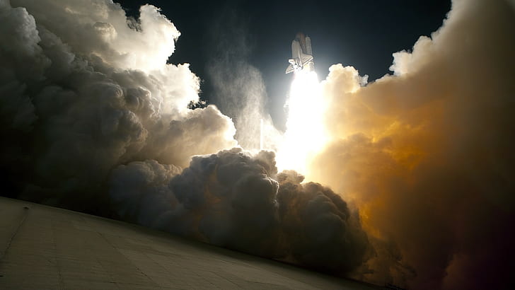 space shuttle launch, NASA, cloud - sky, sunlight, nature, beauty in nature