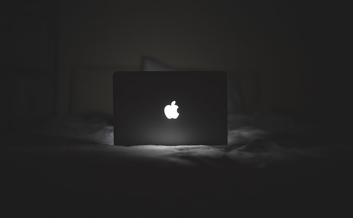 MacBook, Black and White, Laptop, Apple, Night, Light, Technology