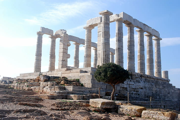Ancient, Athens, Greece, Pillar, Ruin, Stone, Temple, Temple of Poseidon, HD wallpaper