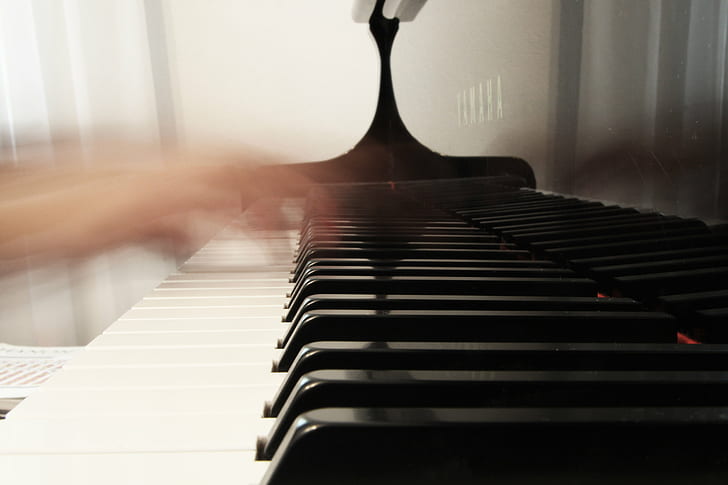 closeup view of Yamaha grand piano, canon, 50d, shutter speed