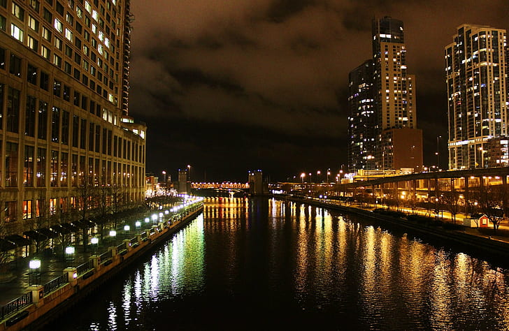 time lapse photography of lighted high rise buildings, chicago, chicago, HD wallpaper