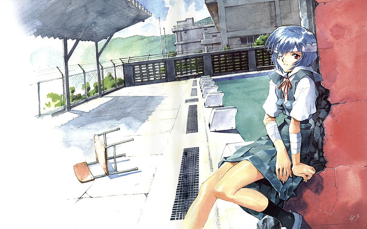 photo of female anime character illustration, Ayanami Rei, Neon Genesis Evangelion, HD wallpaper