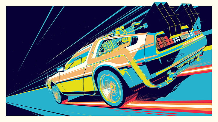 DMC DeLorean, car, Back to the Future, rear angle view, transportation