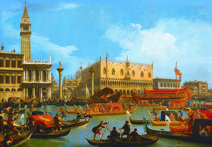 picture, boats, Venice, gondola, the urban landscape, Canaletto, HD wallpaper