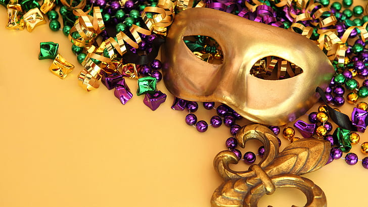 Mardi Gras HD, brown-metallic masquerade mask, celebrations, HD wallpaper