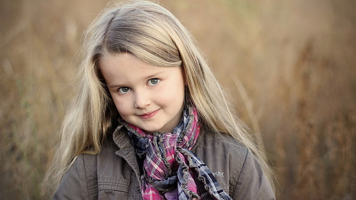 girl's gray jacket, child, face, eyes, cute, blond Hair, caucasian Ethnicity