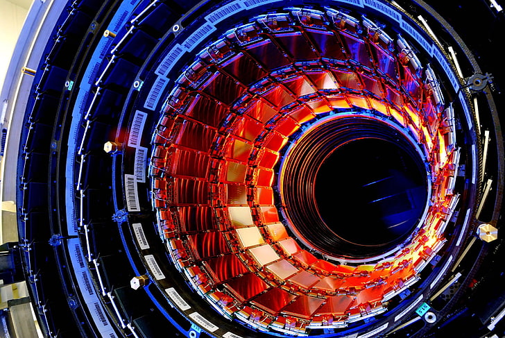 black and red jet engine, Large Hadron Collider, technology, shape, HD wallpaper