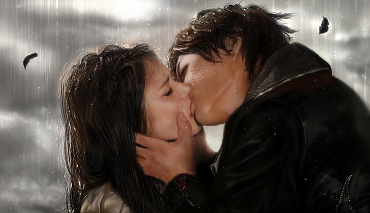 men's black hoodie, love, rain, kiss, the series, The Vampire Diaries