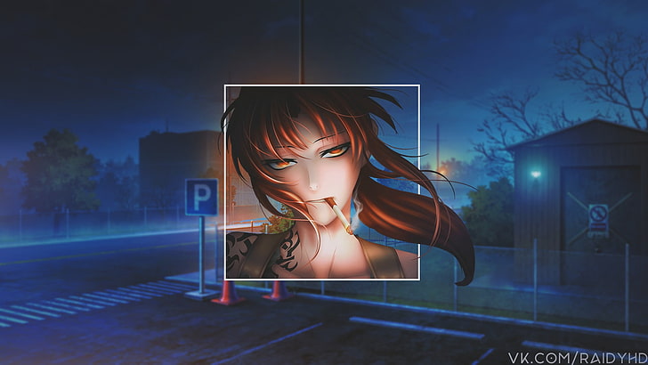 anime girls, picture-in-picture, Black Lagoon, Revy, one person