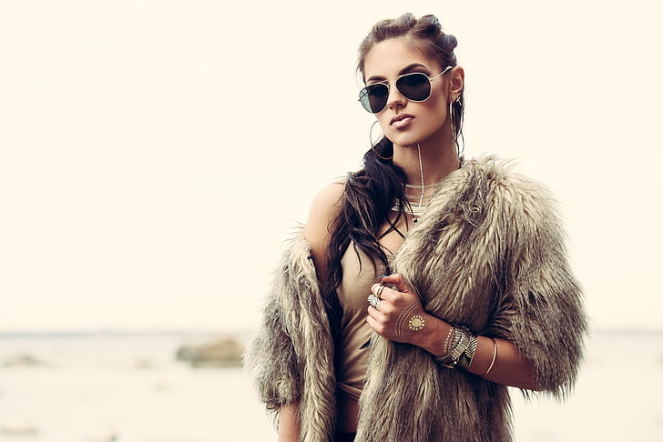 women, sunglasses, fur coats, women with glasses, fashion, young adult