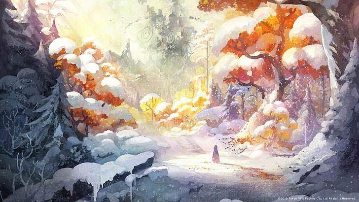 person in the middle of forest illustration, video games, I Am Setsuna, HD wallpaper