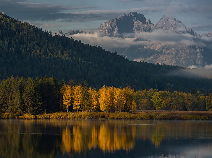 Oxbow Bend, Tetons Mountains, Autumn, United States, Wyoming, HD wallpaper