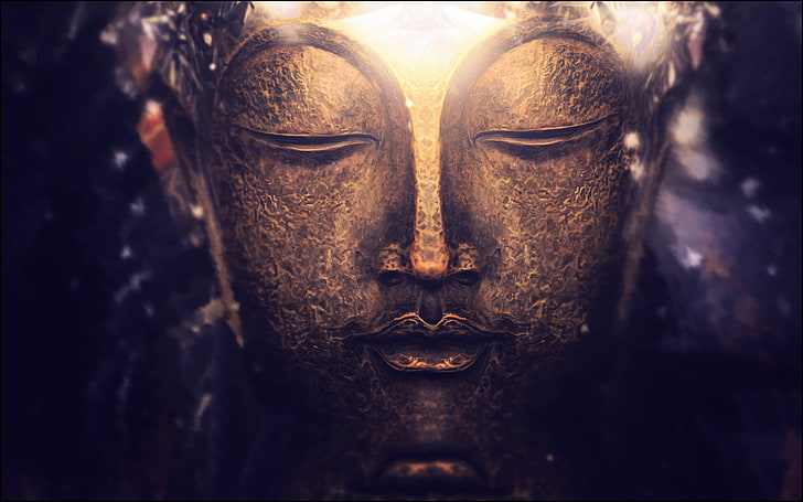 golden Buddha digital wallpaper, Buddha head bust illustration, HD wallpaper