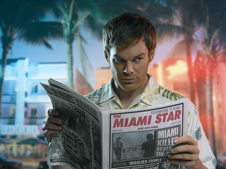 Dexter, Actor, Michael hall, Newspaper, Glance, young men, holding