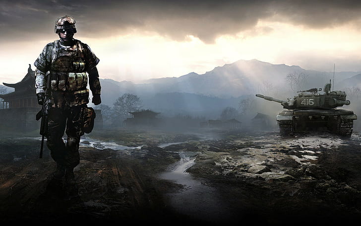 Battlefield 3, war, video games, tank, numbers, dark, soldier, HD wallpaper