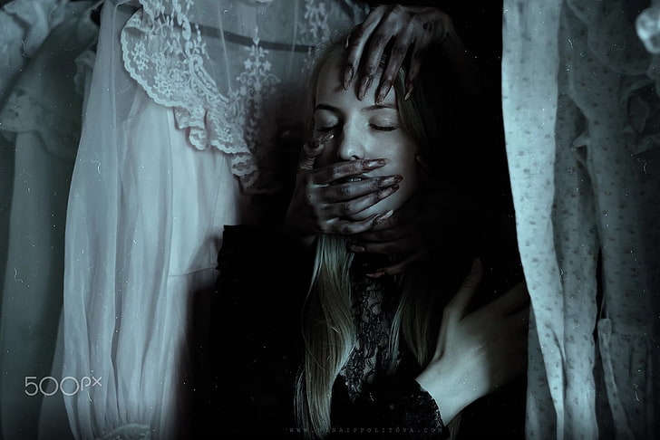 horror, spooky, women, hands, one person, emotion, portrait, HD wallpaper