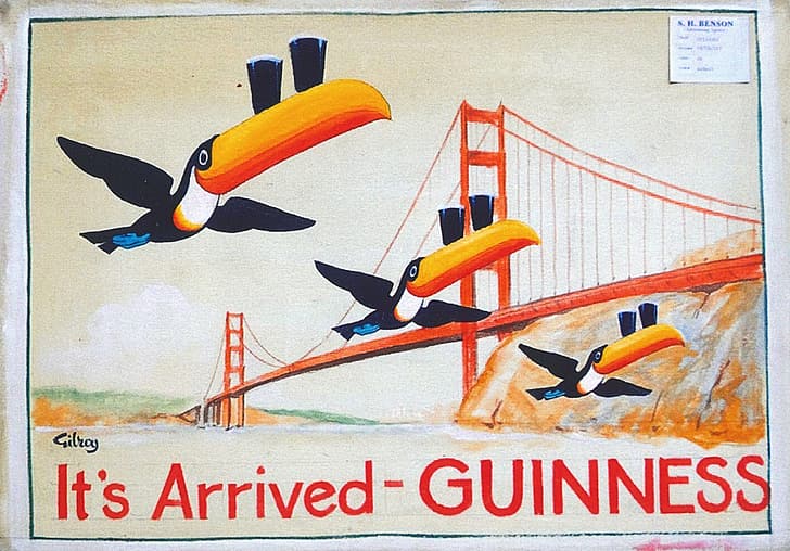 Guinness, beer, advertisements, toucans, vintage