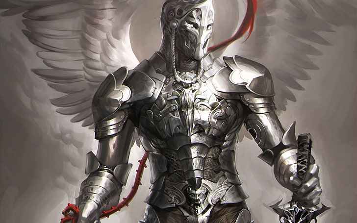 knight with wings illustration, Polish hussar, fantasy art, robot
