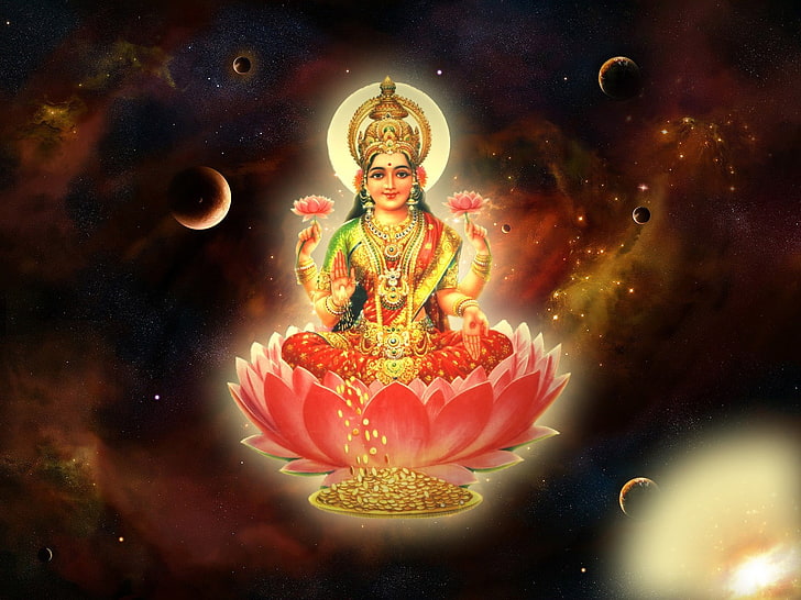 female Hindu Deity painting, spiritual, mahalakshmi, Hinduism, HD wallpaper