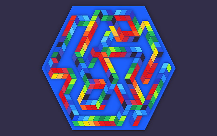 multicolored graphic, minimalism, digital art, cube, 3D, blue