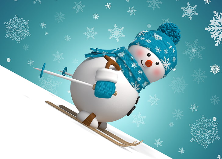 snowman clip art, new year, Christmas, winter, snowflake, holiday, HD wallpaper