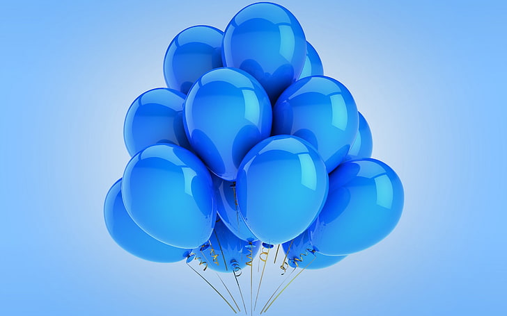 blue balloons illustration, holiday, celebration, birthday, air, HD wallpaper