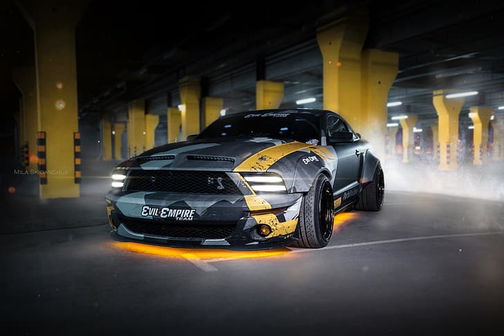 car, machine, auto, city, fog, race, Mustang, sports car, camouflage