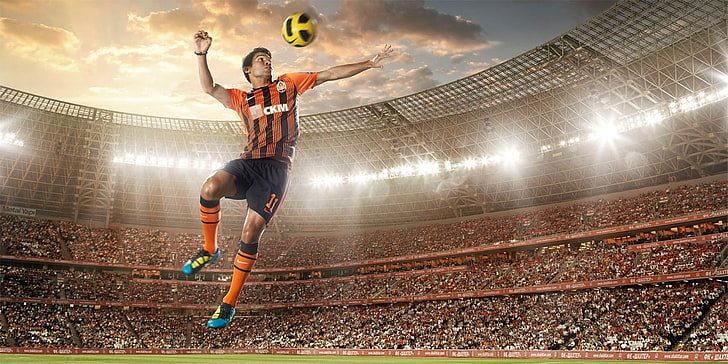 jump, the ball, stadium, FC Shakhtar Donetsk, Eduardo, HD wallpaper