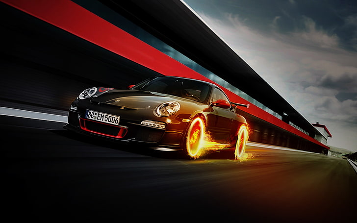 Porsche 911 GT3 RS Fire, car, transportation, motor vehicle, mode of transportation, HD wallpaper