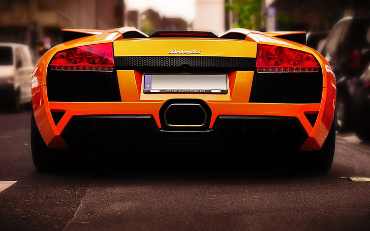 orange Lamborghini Murcielago, yellow cars, mode of transportation
