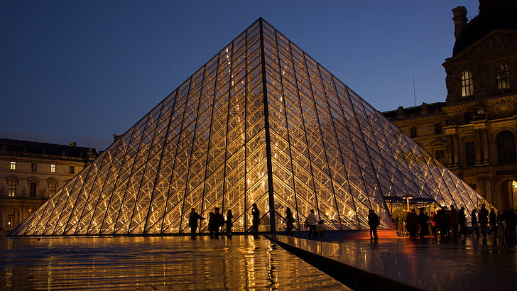 louvre, louvre pyramid, museum, paris, france, europe, glass